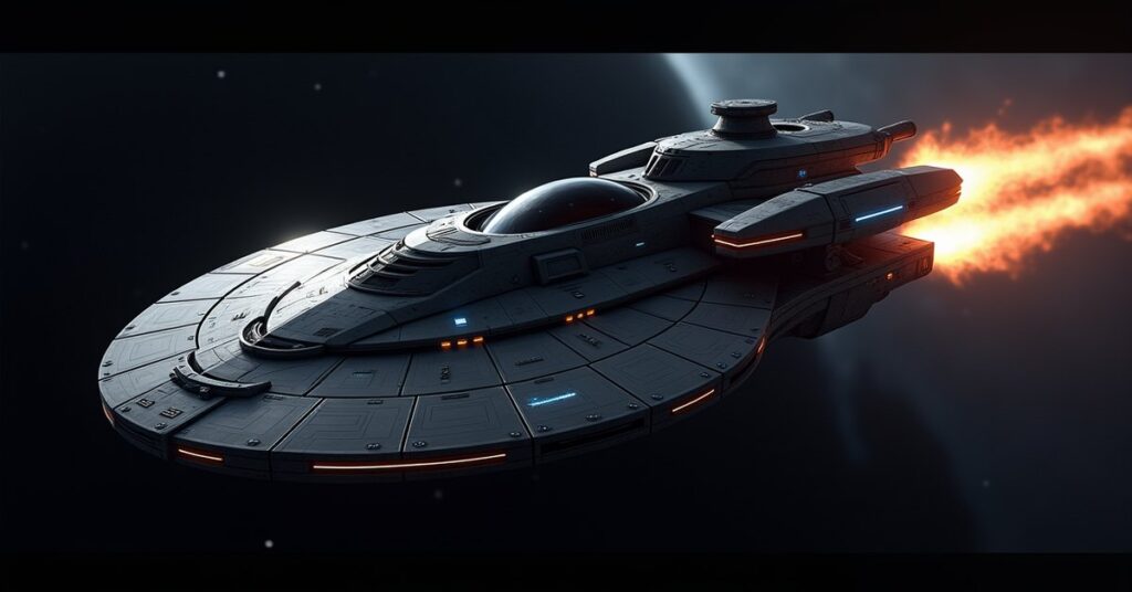 Ablative Armor plating glowing over a Starfleet ship hull as a Forbidden Tech artifact in STFC