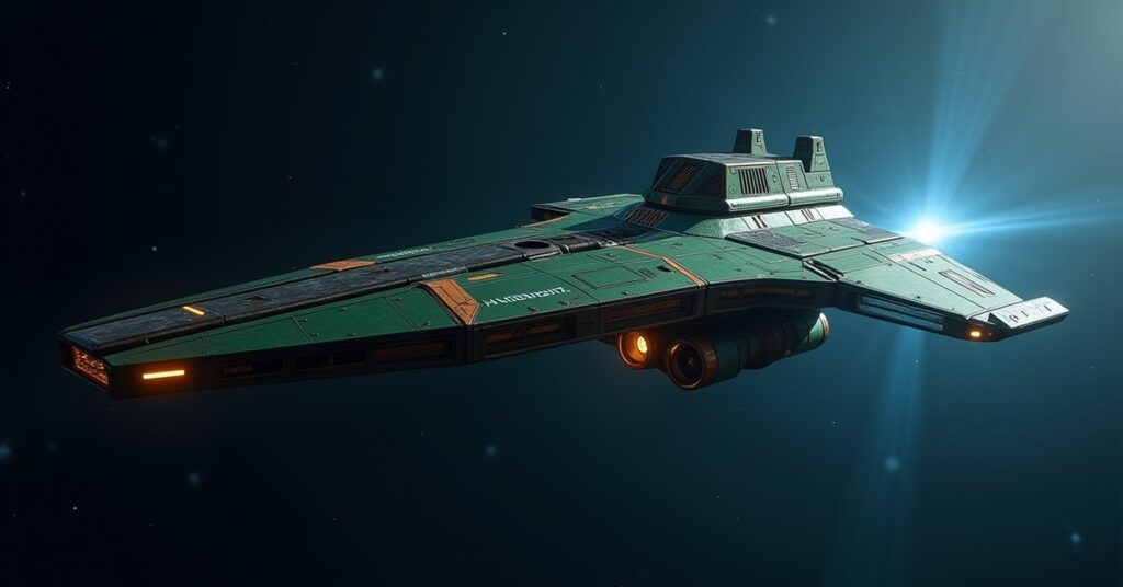 Actian Chrysalis Explorer-class warship from Star Trek Fleet Command patrolling deep space