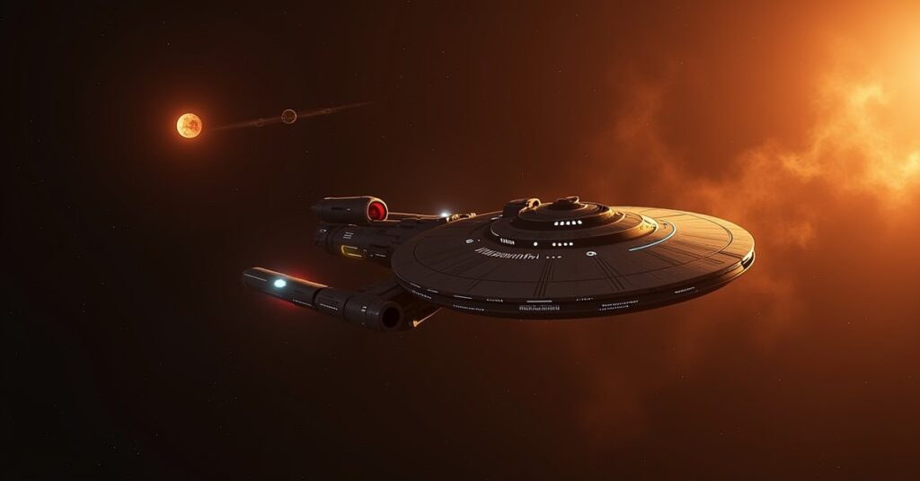 Starship approaching the Odin system during the Apocrypha mission in Star Trek Fleet Command