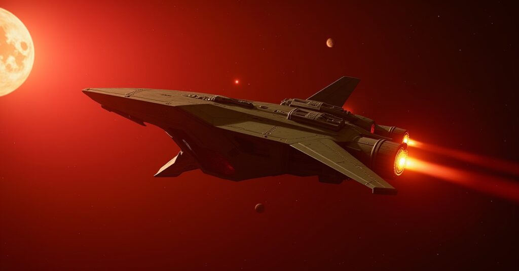 Arkonian Trader survey ship from Star Trek Fleet Command flying through Klingon space