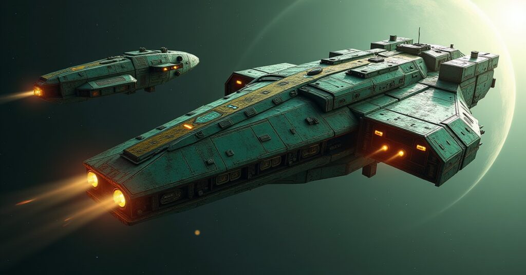 Azinjen Warrior hostile warship from Star Trek Fleet Command flying through deep space