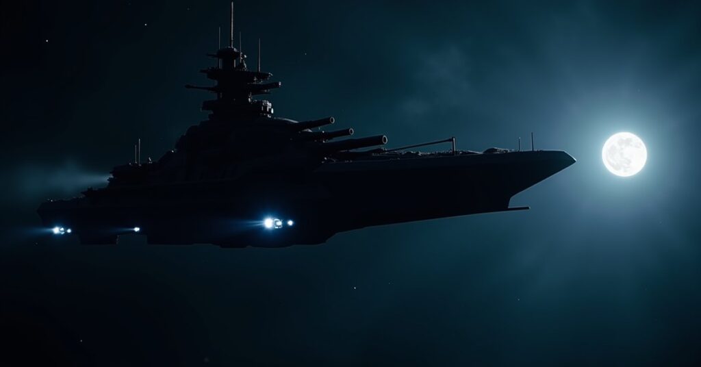 Azinjen Warship, a neutral Battleship-class hostile ship in open space