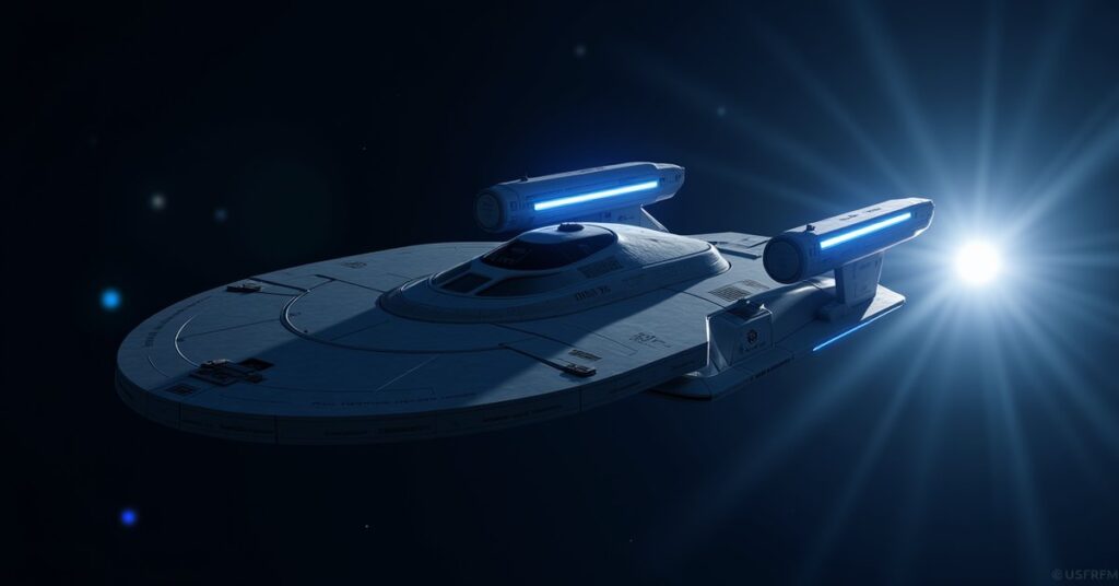 Vrax Explorer hostile starship from Star Trek Fleet Command flying through Federation space