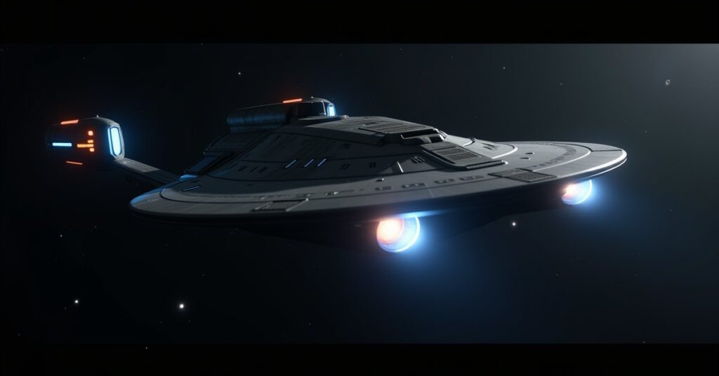 Federation battleship hostile Quv'Sompek firing weapons in deep space
