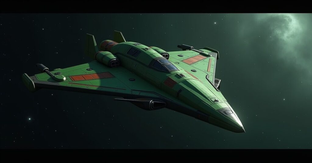 A Klingon Bird-of-Prey styled survey ship named Rotarran drifting in deep space