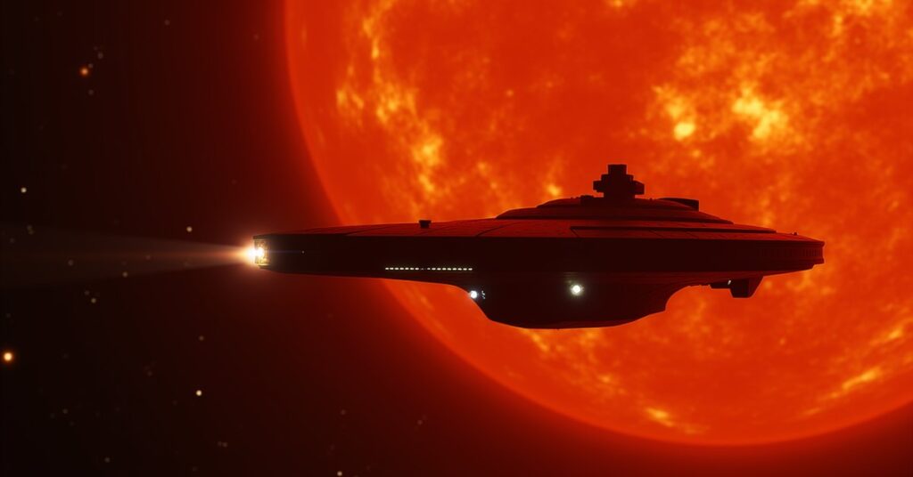 Borg Hostiles in Star Trek Fleet Command: the hostile warship with weapons charging.