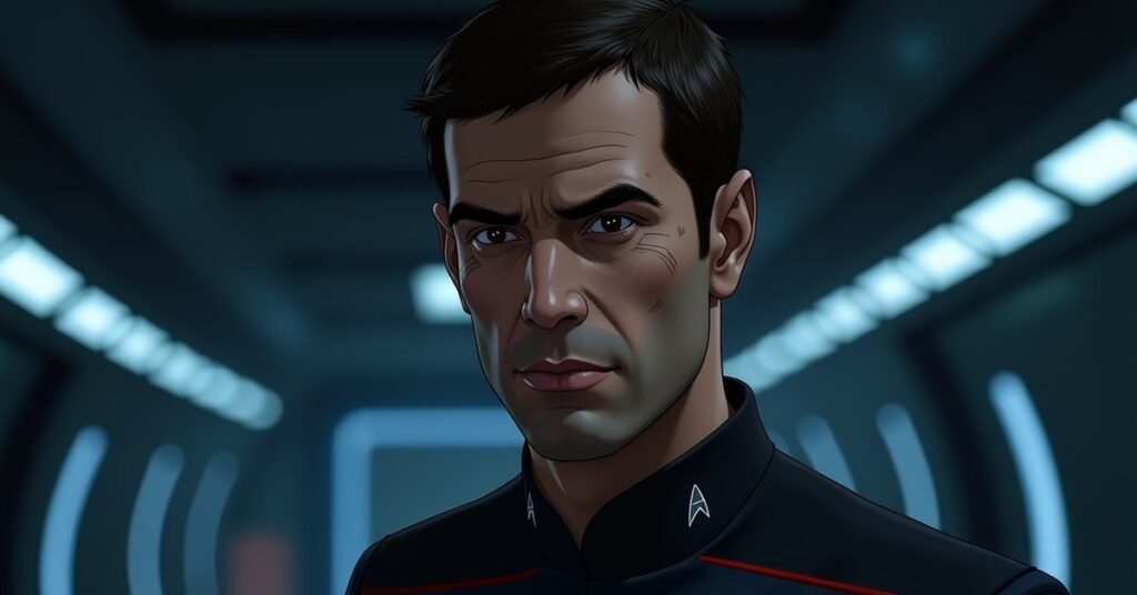 Caleb Mir, a Rare Engineering officer from Starfleet Academy, in cadet uniform on the USS Athena in STFC.