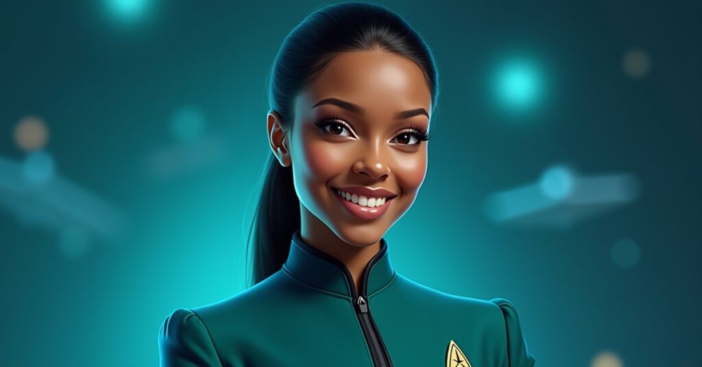 D'Vana Tendi, the Orion Starfleet science officer, in Star Trek Fleet Command officer card art