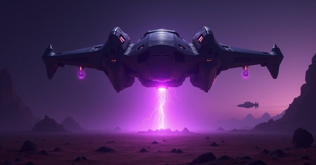 Echo Papa 607 Chaos Tech artifact glowing over a Minosian weapon drone in deep space, Star Trek Fleet Command style