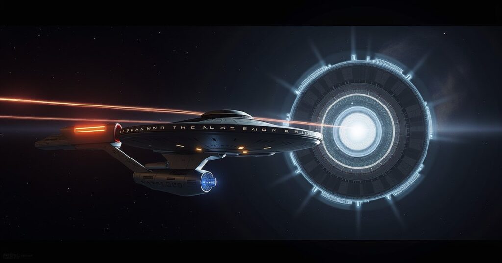 Enhanced Warp Cores in Star Trek Fleet Command: a research vessel and orbital laboratory in deep space.