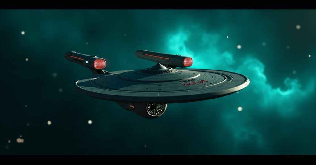 The Enterprise NX-01 explorer cruising through a starfield near a nebula in Star Trek Fleet Command