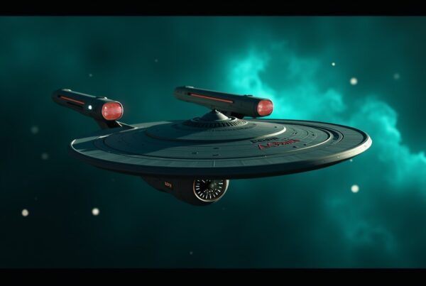 The Enterprise NX-01 explorer cruising through a starfield near a nebula in Star Trek Fleet Command