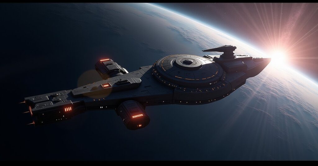 Exocomp Factory in Star Trek Fleet Command: the station module seen from close orbit.