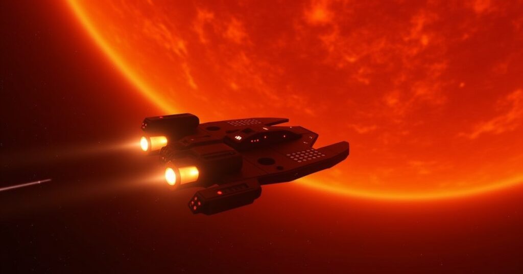 Federation Hostiles in Star Trek Fleet Command: the hostile warship with weapons charging.