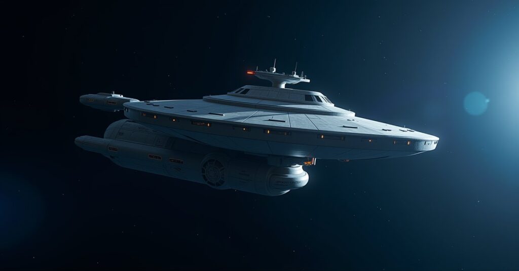 Federation Survey transport ship crossing Federation space in Star Trek Fleet Command