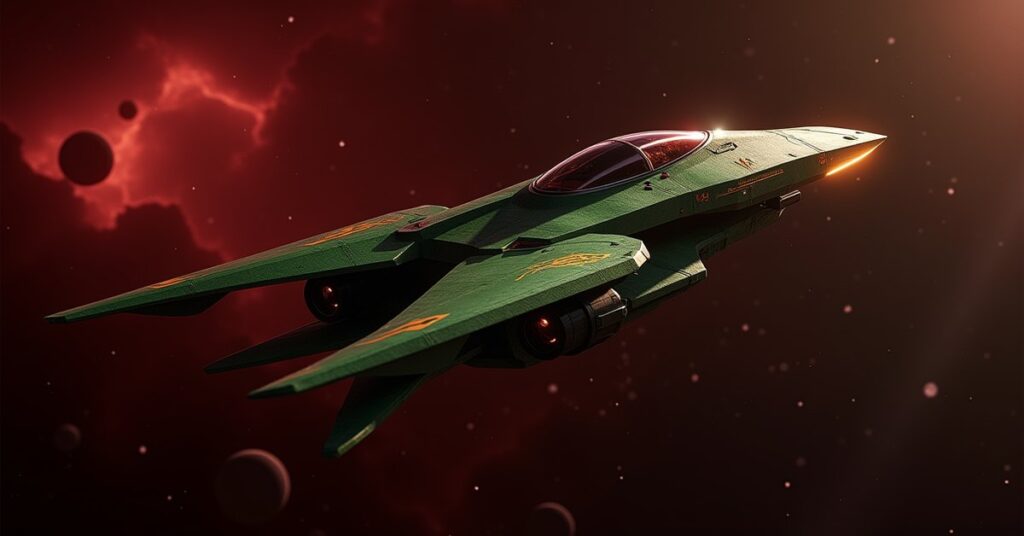 Romulan Order of Ganmadan Interceptor hostile ship in deep space, Star Trek Fleet Command key art