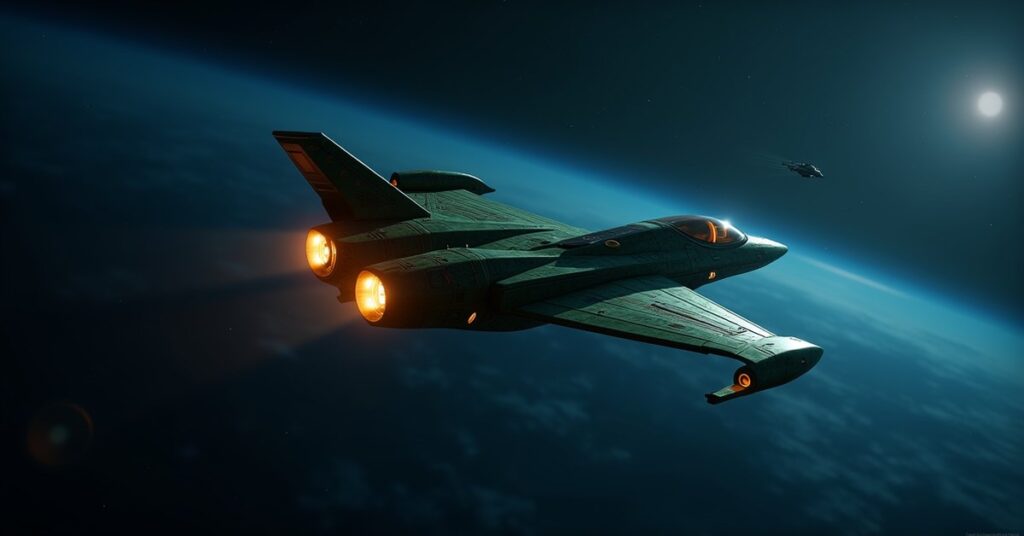 Romulan Ganmadan Patrol Explorer warship in deep space, a Star Trek Fleet Command hostile