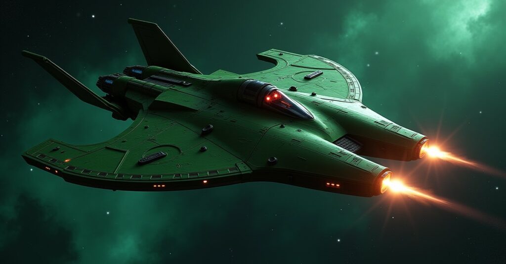 Ganmadan Sentinel, a Romulan Battleship hostile from Star Trek Fleet Command, cloaked warbird firing in deep space