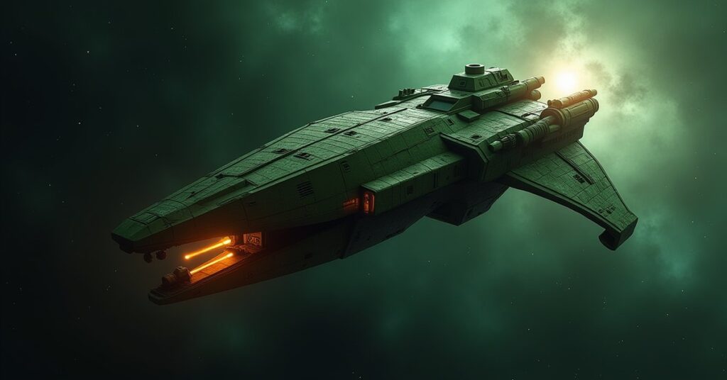 Hirogen Hunter Elite battleship from Star Trek Fleet Command, a Delta Quadrant Hirogen warship in deep space