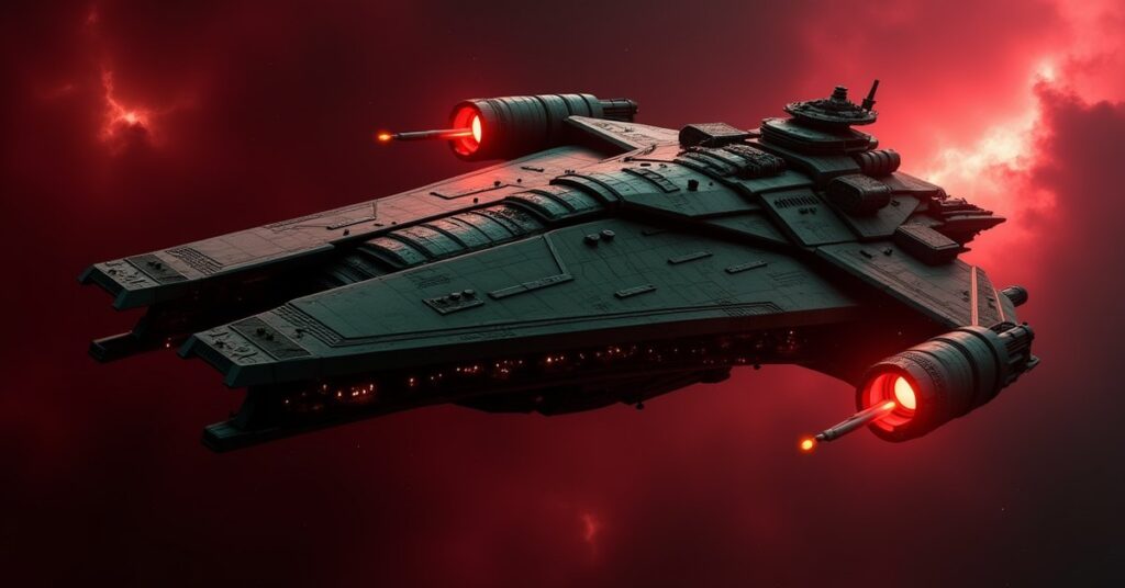 Klingon House Sov Warship battleship hostile from Star Trek Fleet Command flying through deep space