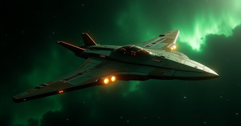 The Immortal Hammer Class, a Romulan Battleship hostile from Star Trek Fleet Command, firing in deep space.