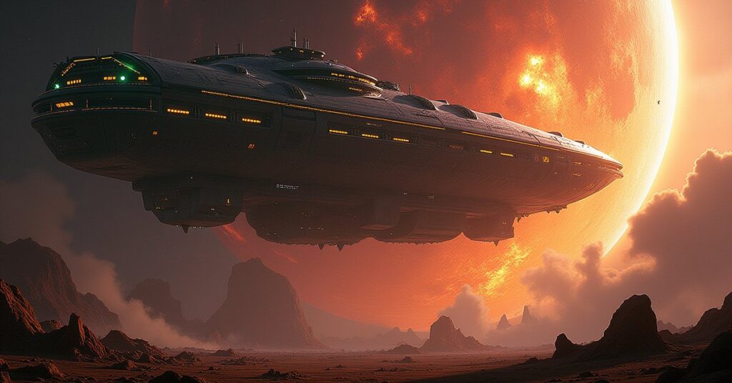 Imperial Starfleet Planet Harvester, a Mirror Universe survey hostile, extracting resources from a planet in STFC