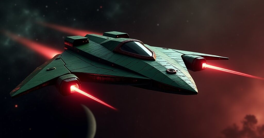 Klingon Hunter interceptor hostile from Star Trek Fleet Command patrolling Klingon space