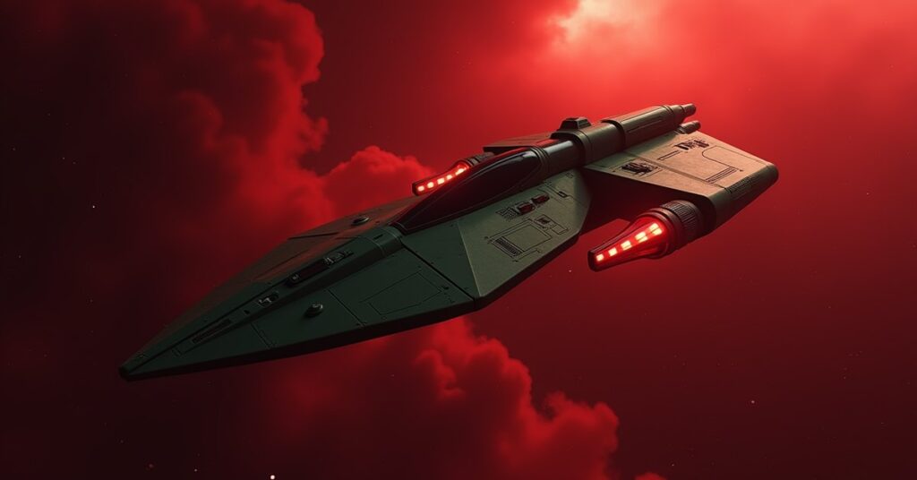Klingon Scout interceptor hostile from Star Trek Fleet Command patrolling Klingon space