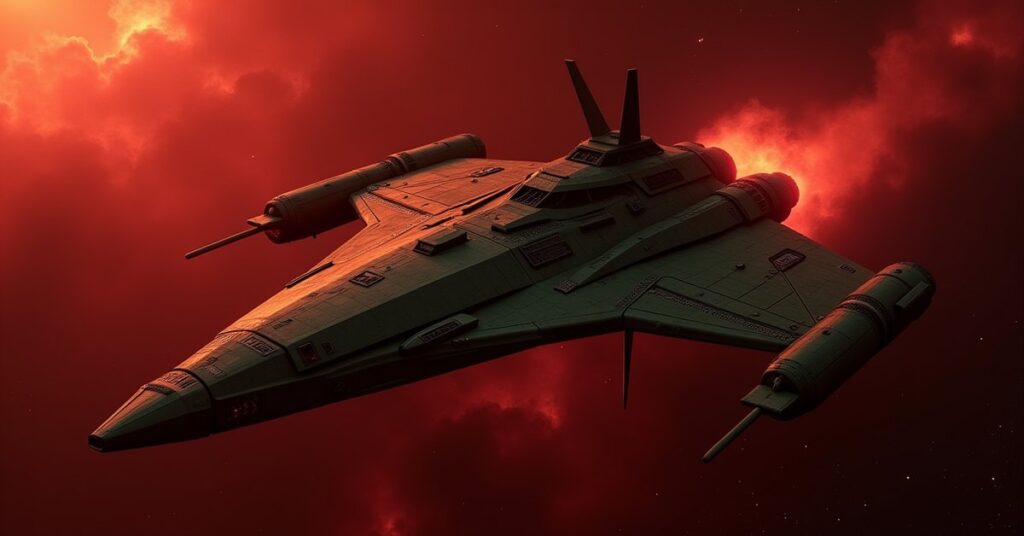 Klingon Transport hostile ship from Star Trek Fleet Command flying through Klingon space