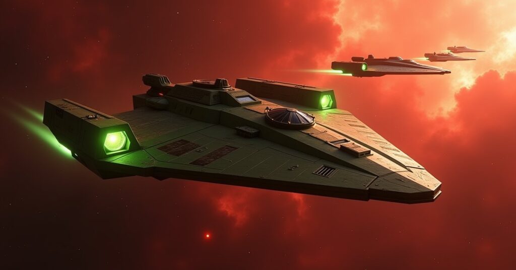 Klingon War Army Explorer hostile warship from Star Trek Fleet Command in deep space