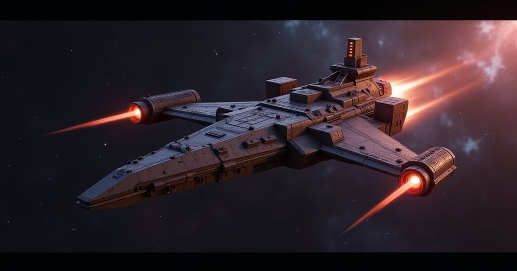 Kriosian Rebel battleship hostile firing in deep space in Star Trek Fleet Command