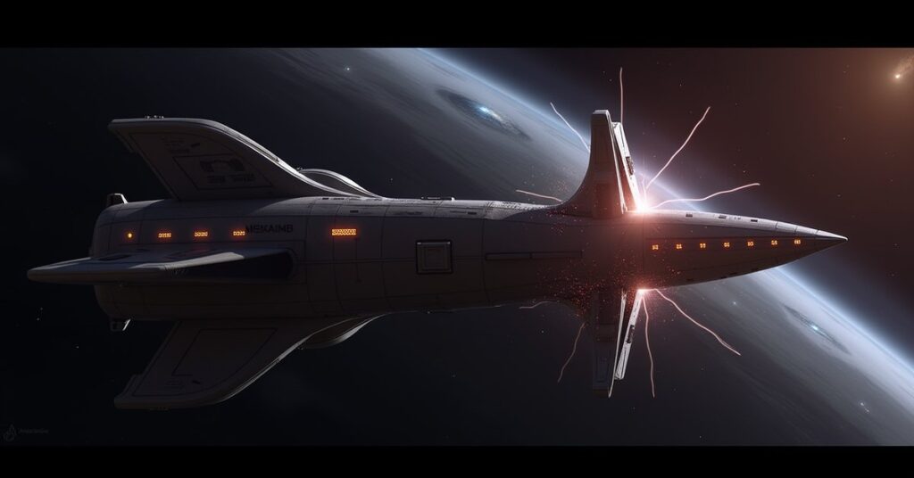 KSG Shield Mitigation in Star Trek Fleet Command: a research vessel and orbital laboratory in deep space.