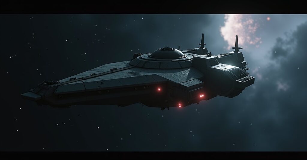 A lone Explorer-class pirate ship, the Lost Scouting Bandit, drifting through open space in Star Trek Fleet Command.