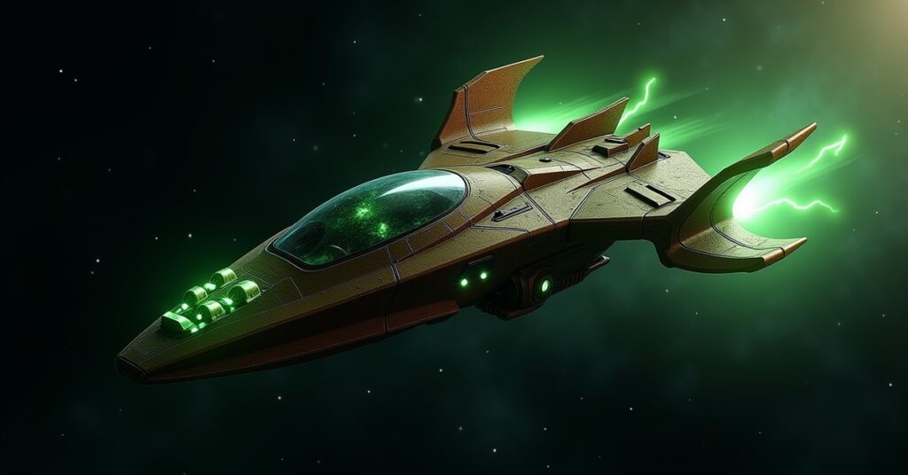 Macronyx, a Gorn Hunting Pack interceptor ship from Star Trek Fleet Command, prowling deep space