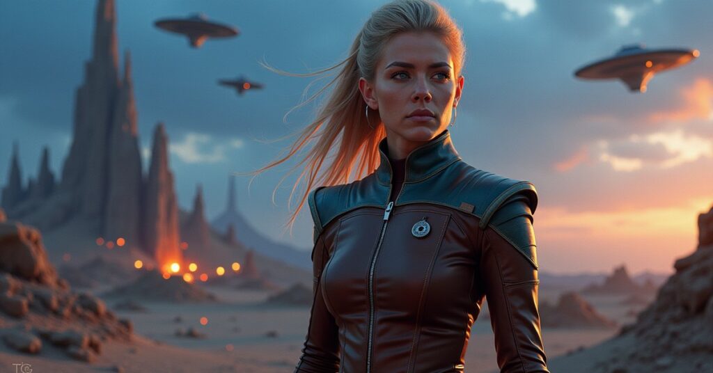 Mara Dalen STFC officer card art: a Maverick faction colony defender in Star Trek Fleet Command promotional style.