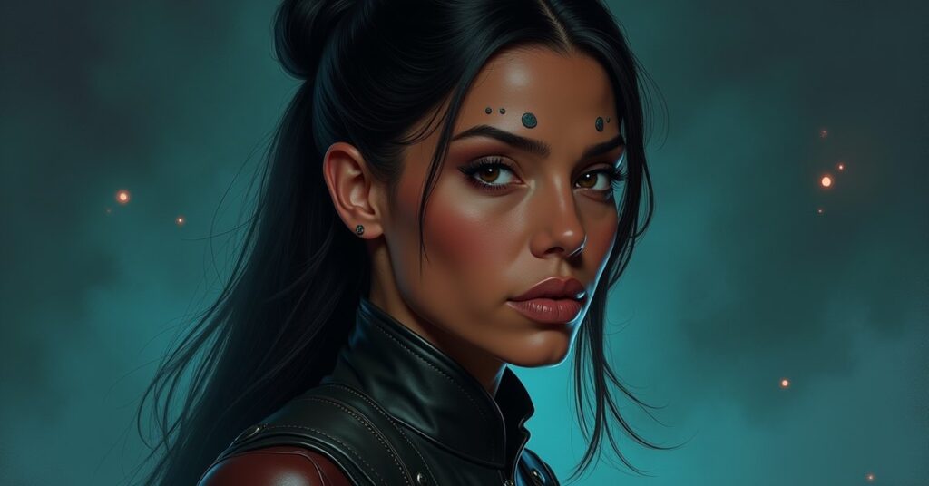 Officer card art of Masriad Vael, the Trill leader of the Symbiosis group in Star Trek Fleet Command.