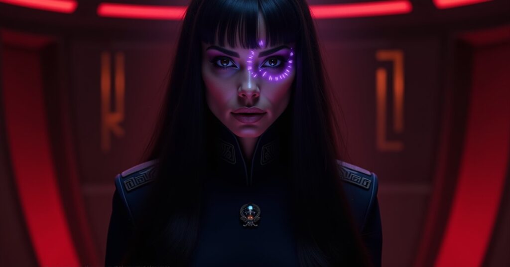 Mirror Troi STFC officer portrait in Imperial Starfleet Inquisitor uniform