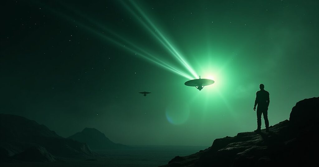 Starship tracking a Progenitor signal beside a shattered Romulan world in deep space