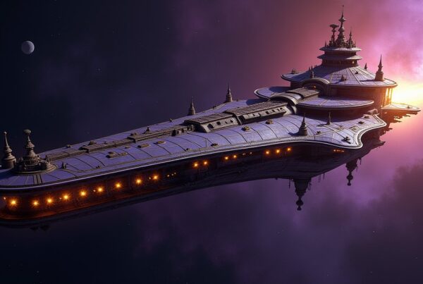 The Monaveen, a Hysperian Grade 4 battleship styled as a medieval castle spaceship, in Star Trek Fleet Command