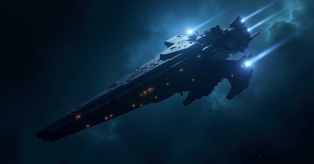 Krenim Neutral Temporal Dreadnought warship from Star Trek Fleet Command in deep space