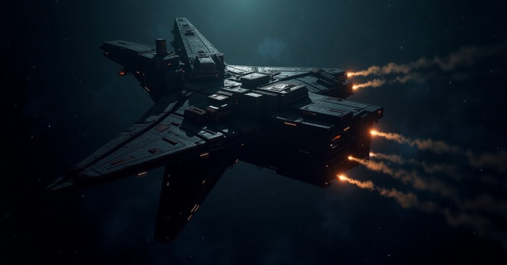A Node Solo Outpost station firing energy and kinetic weapons in deep space in Star Trek Fleet Command