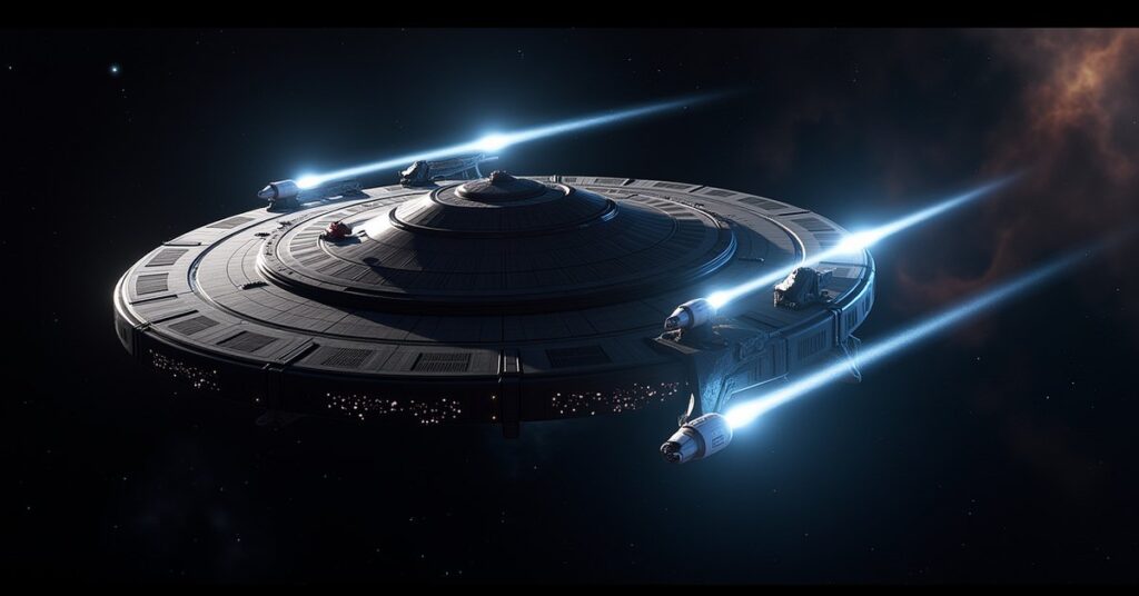 Prime Romulan Tribute in Star Trek Fleet Command: a research vessel and orbital laboratory in deep space.