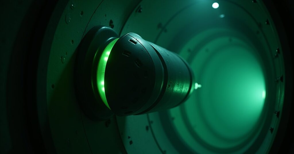 Orion Syndicate Bomb, a compact green-lit explosive clamped to a starship's inner hull in Star Trek Fleet Command.