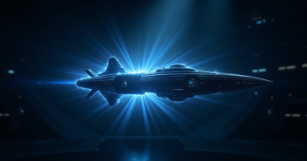 Epic Transwarp Computer Forbidden Tech artifact glowing over a Federation starship in Star Trek Fleet Command