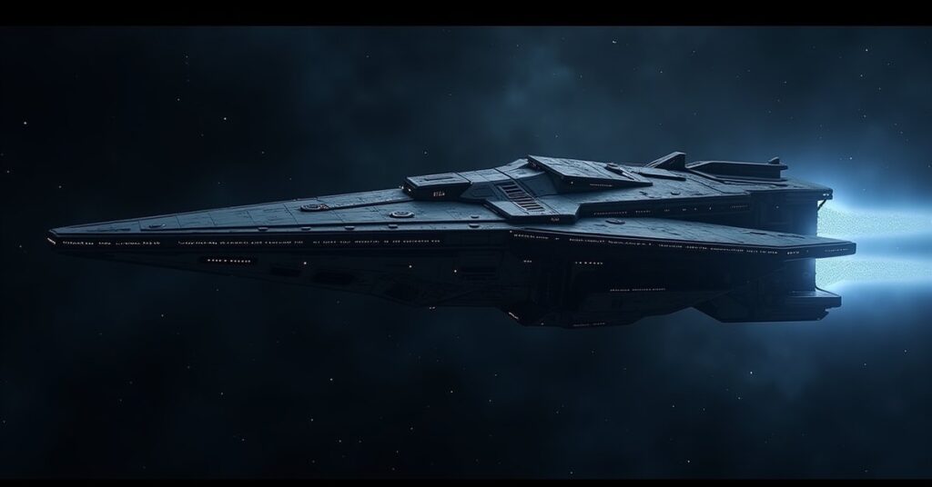 Quantum Guardian 3, a Survey-class Origin Sector hostile ship from Star Trek Fleet Command, adrift in deep space.