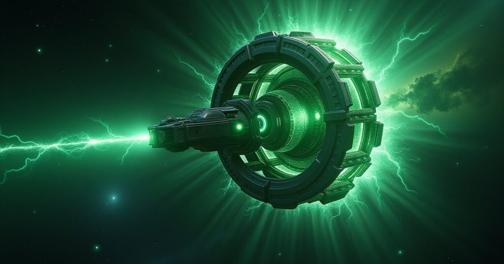 Quantum Tesseract 3 solo armada, a glowing Origin Sector tesseract structure crackling with isolytic energy in deep space