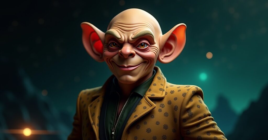 Quark, the epic Ferengi Command officer in Star Trek Fleet Command, shown as officer card art.