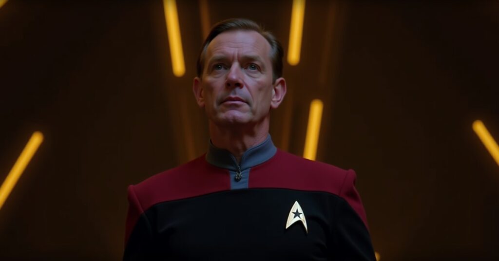 Reginald Barclay STFC officer card art, a Federation Engineering officer in Starfleet uniform