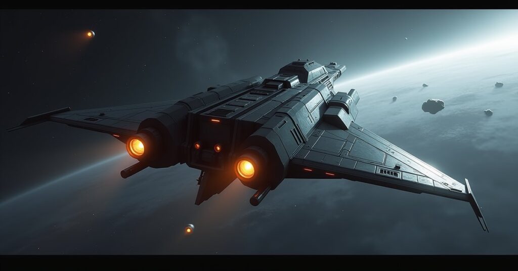 Rigellian Hunter Interceptor hostile ship firing in a neutral star system in Star Trek Fleet Command