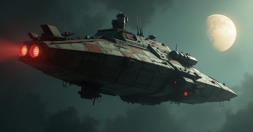 Rigellian Scavenger warship from Star Trek Fleet Command drifting through open space